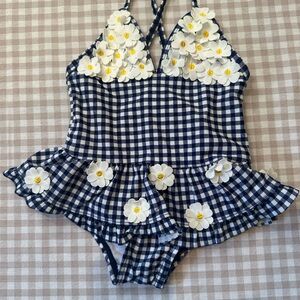 Little Me Navy and White Gingham Swimsuit